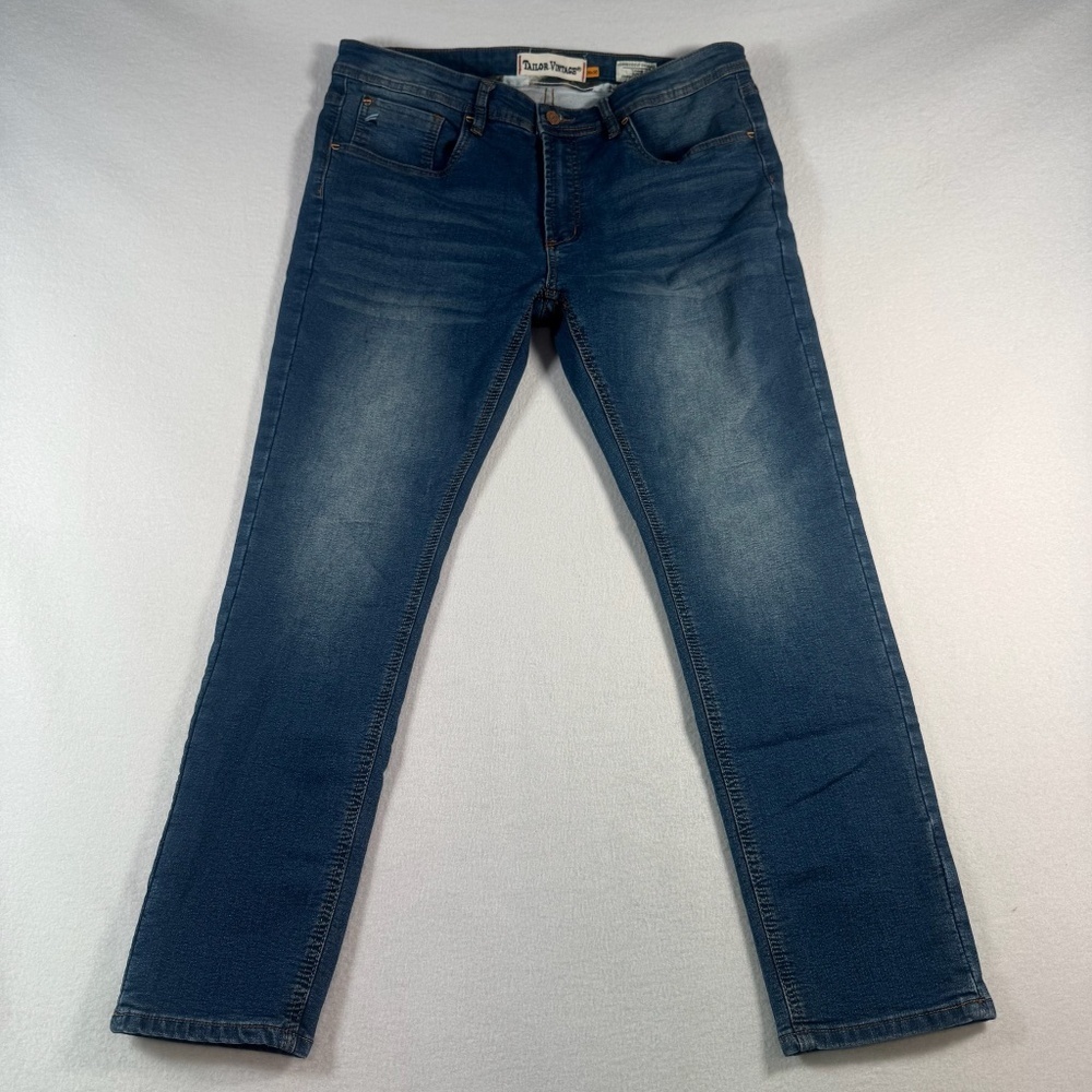 Tailor Vintage Jeans Mens 38 Blue Canaan Slim Fit Straight Medium Wash Stretch